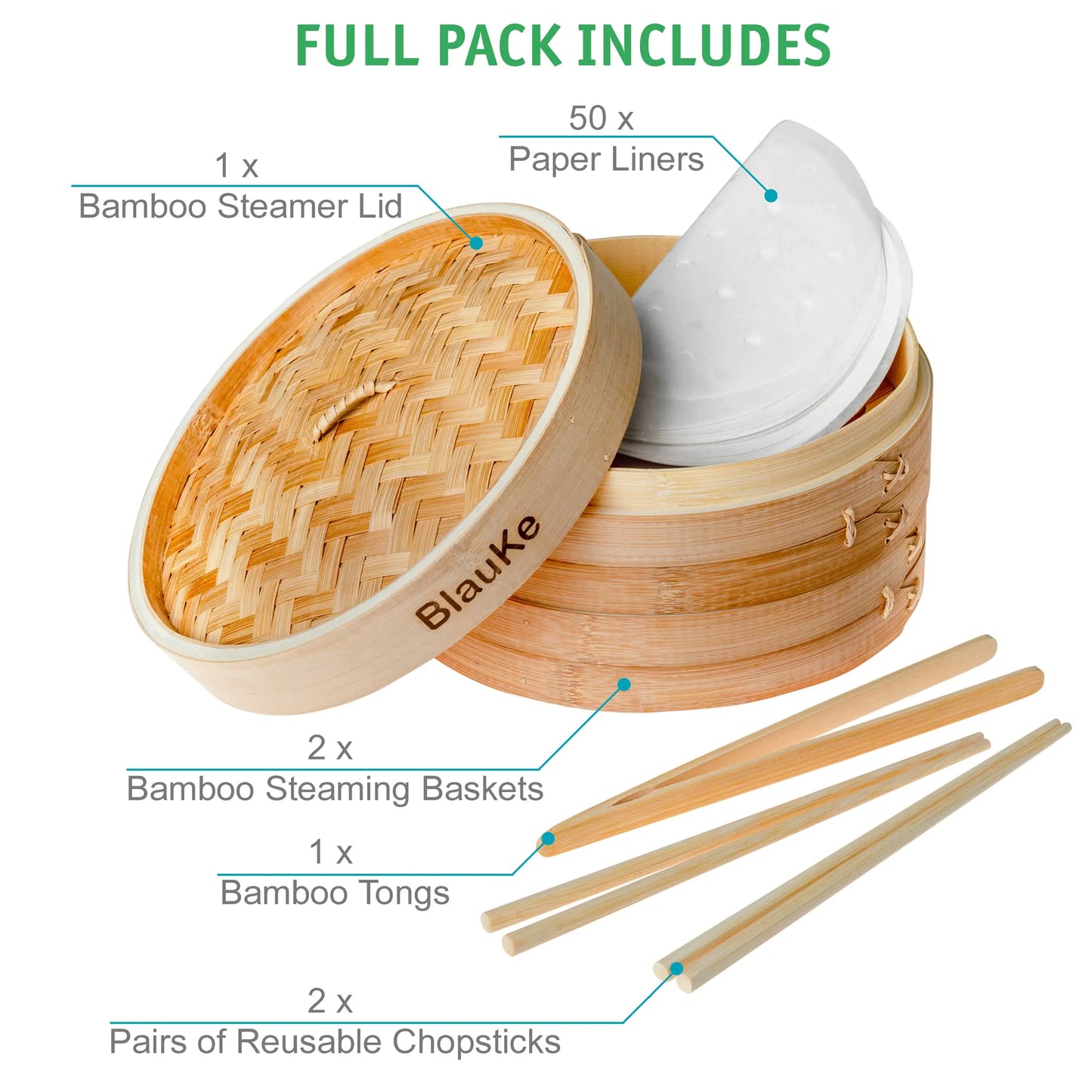 2-Tier Bamboo Steamer for Cooking