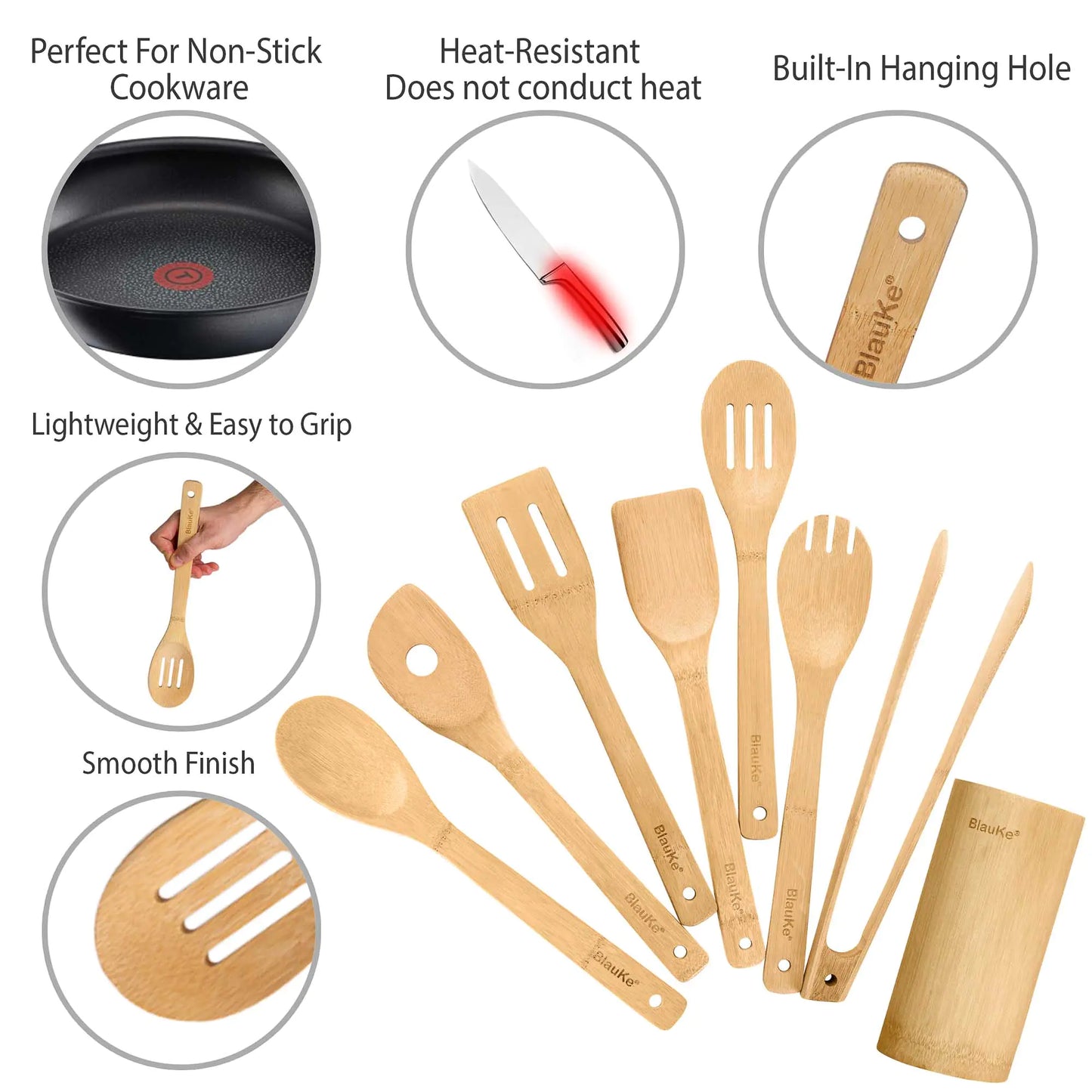 Bamboo Kitchen Utensils Set of 8