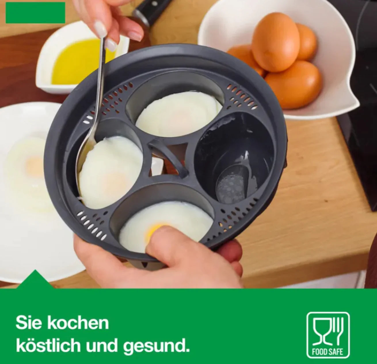 4-in-1 Egg Poacher and Steamer Tray - Cooking Utensil for Perfectly Poached Eggs