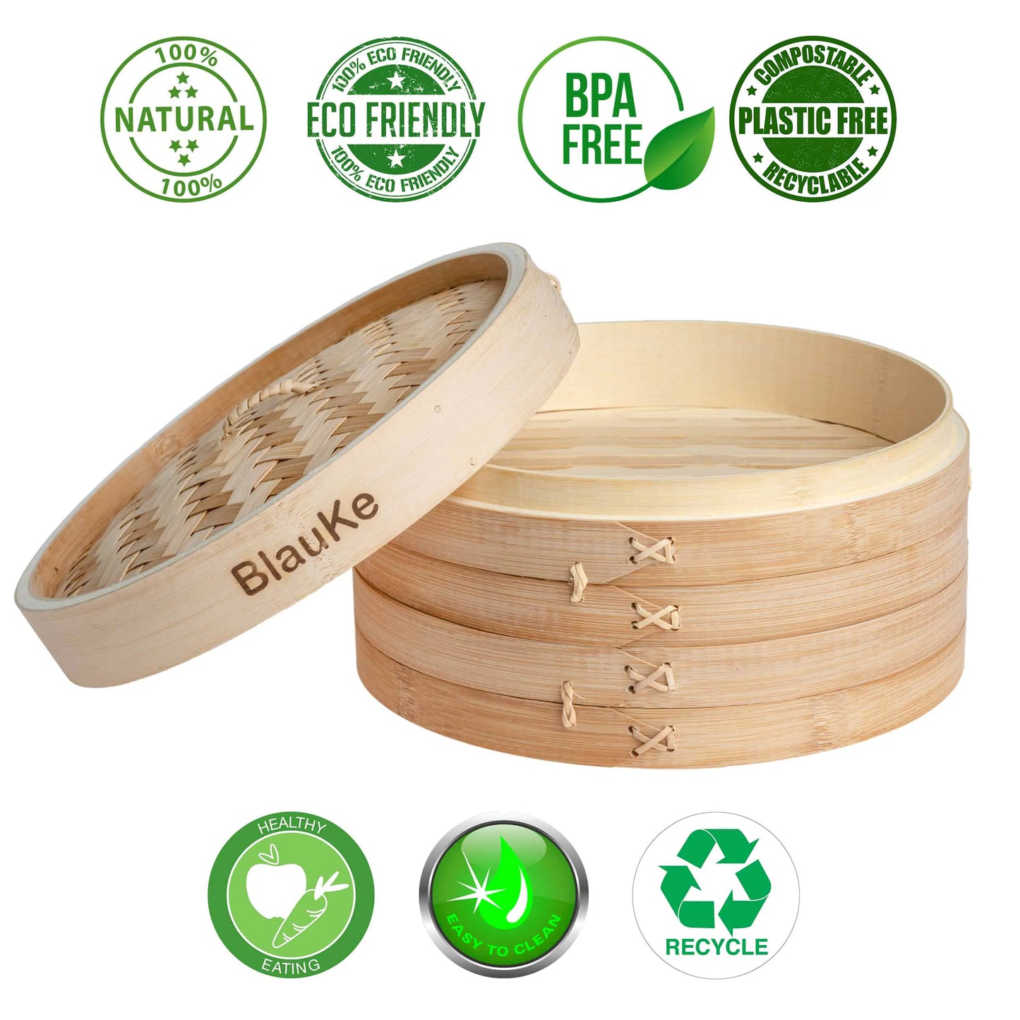 2-Tier Bamboo Steamer for Cooking