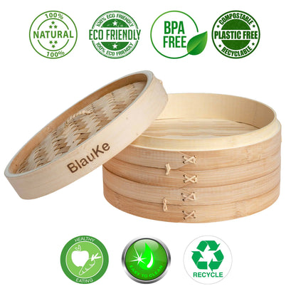 2-Tier Bamboo Steamer for Cooking